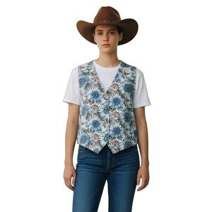 Stampede Women's Vest Vintage 90s Floral Denim Casual Western Style Cowgirl 2X